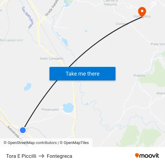 Tora E Piccilli to Fontegreca map