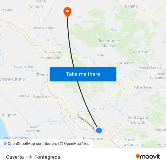 Caserta to Fontegreca map