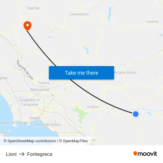 Lioni to Fontegreca map