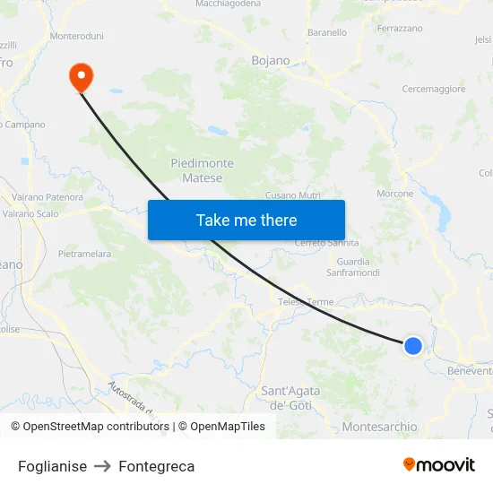 Foglianise to Fontegreca map