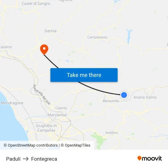 Paduli to Fontegreca map