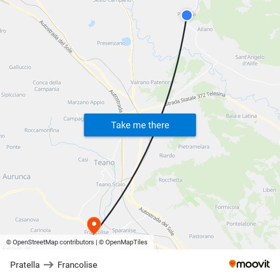 Pratella to Francolise map