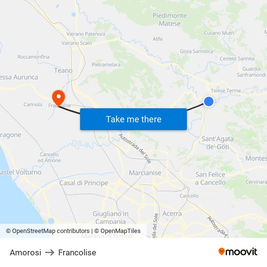Amorosi to Francolise map