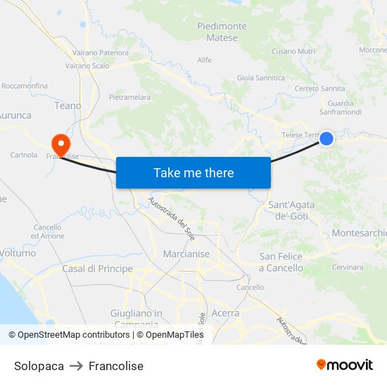 Solopaca to Francolise map
