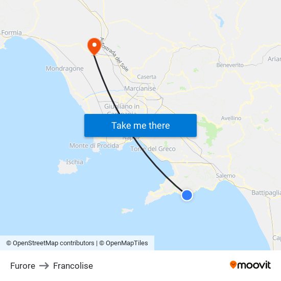 Furore to Francolise map