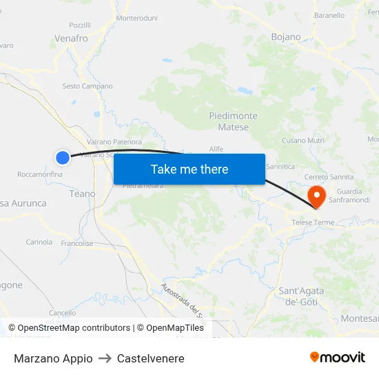 Marzano Appio to Castelvenere map