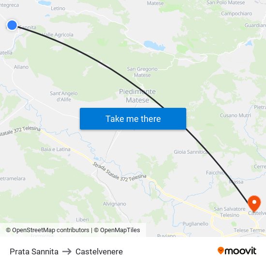 Prata Sannita to Castelvenere map