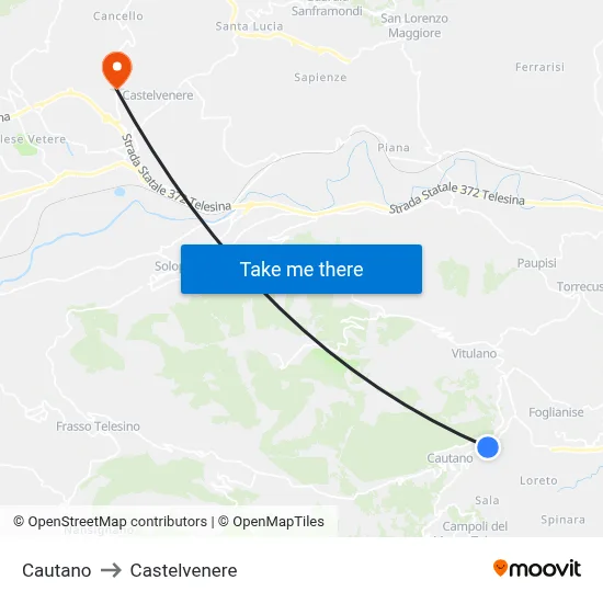 Cautano to Castelvenere map