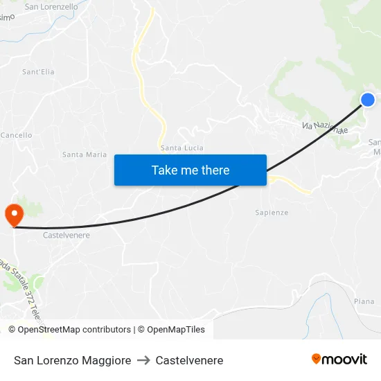 San Lorenzo Maggiore to Castelvenere map