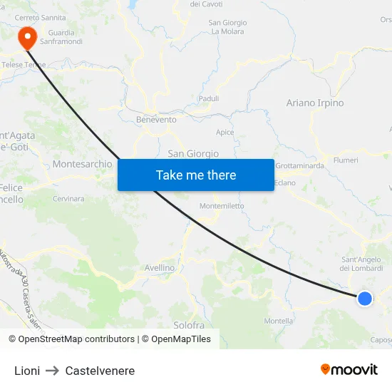 Lioni to Castelvenere map