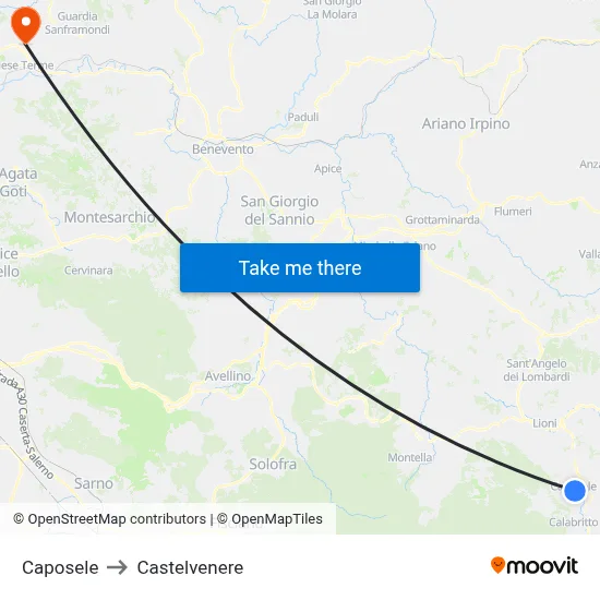Caposele to Castelvenere map