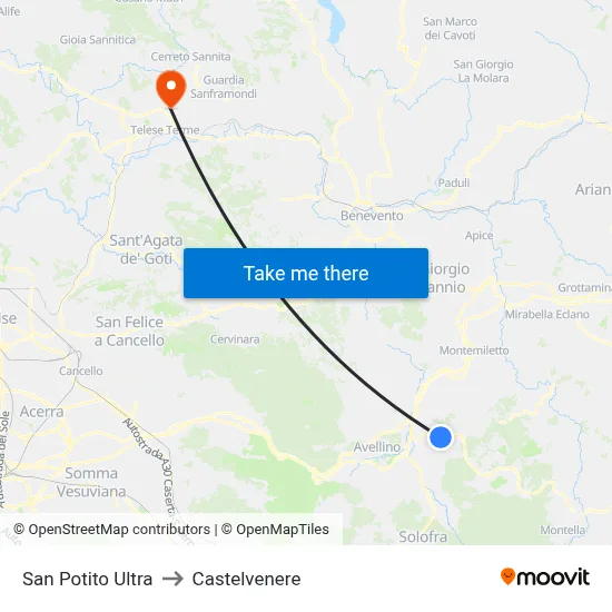 San Potito Ultra to Castelvenere map