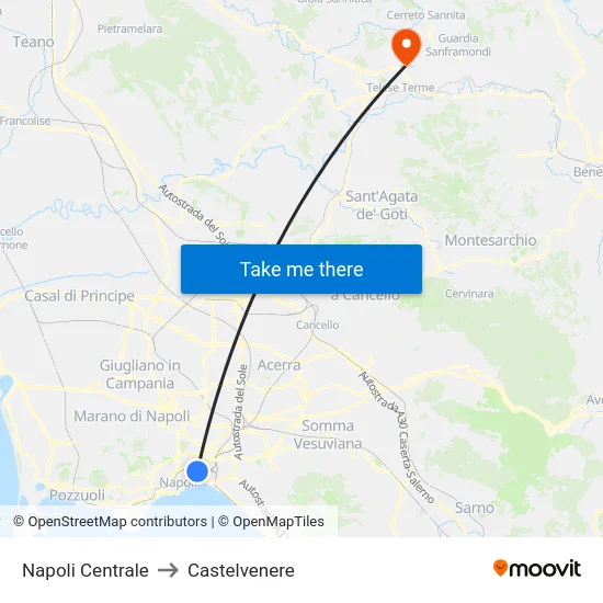 Napoli Centrale to Castelvenere map