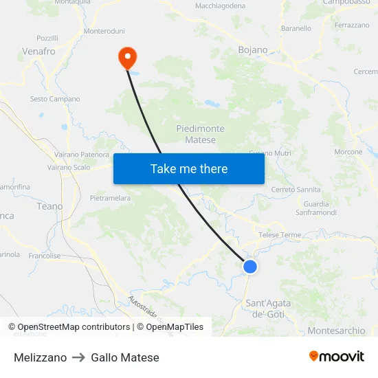 Melizzano to Gallo Matese map