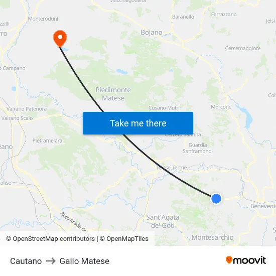 Cautano to Gallo Matese map