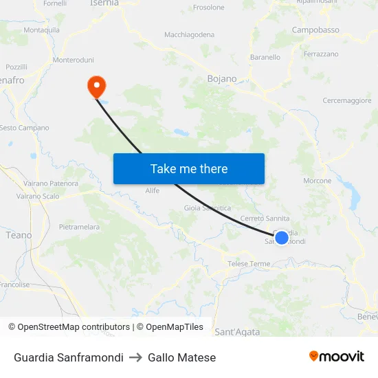 Guardia Sanframondi to Gallo Matese map