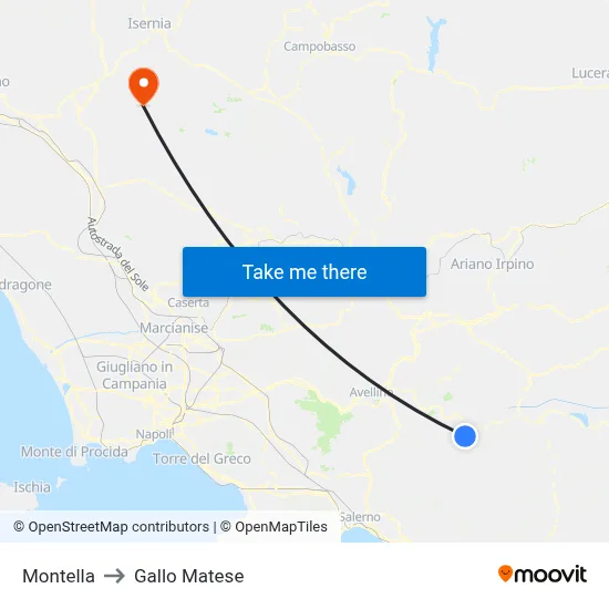 Montella to Gallo Matese map