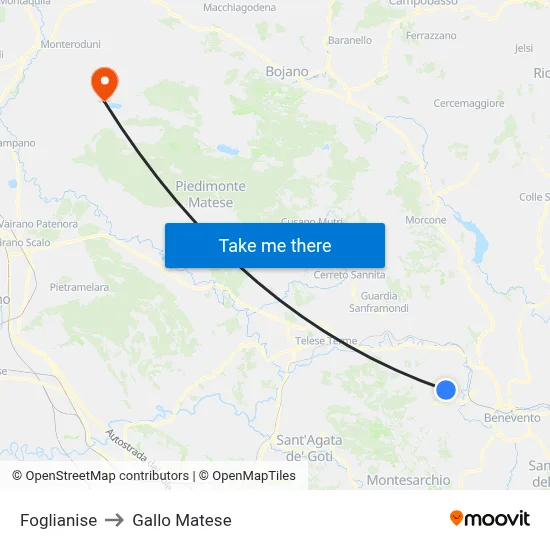 Foglianise to Gallo Matese map