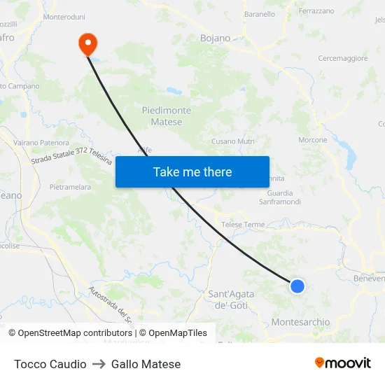 Tocco Caudio to Gallo Matese map