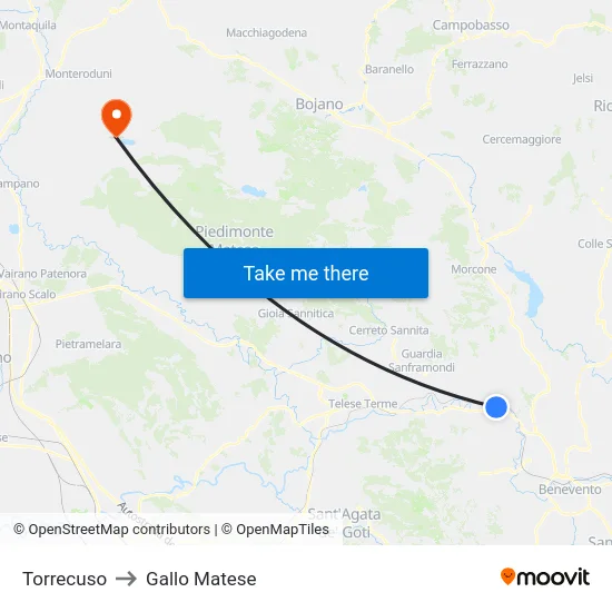 Torrecuso to Gallo Matese map