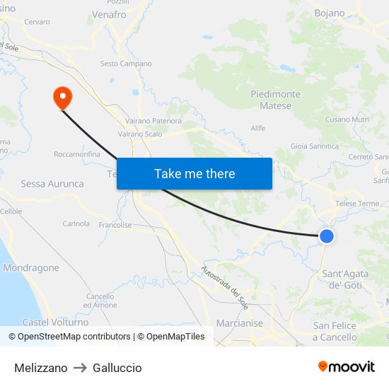 Melizzano to Galluccio map