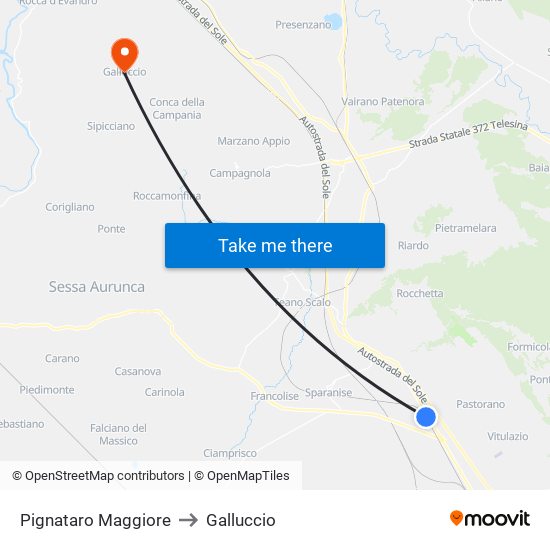 Pignataro Maggiore to Galluccio map