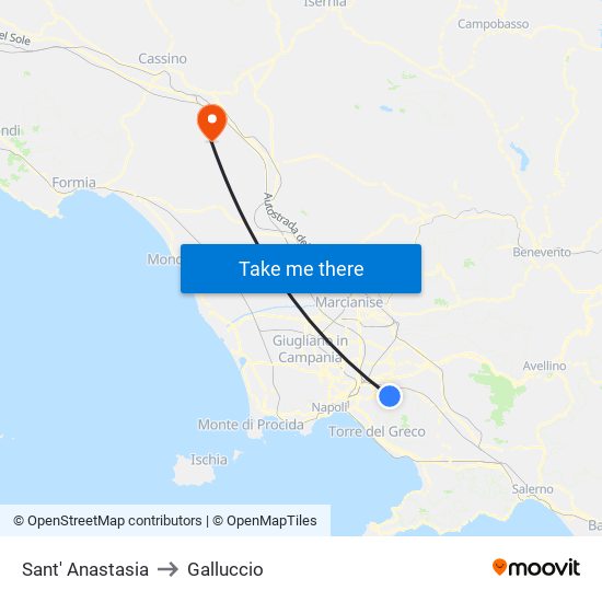 Sant' Anastasia to Galluccio map
