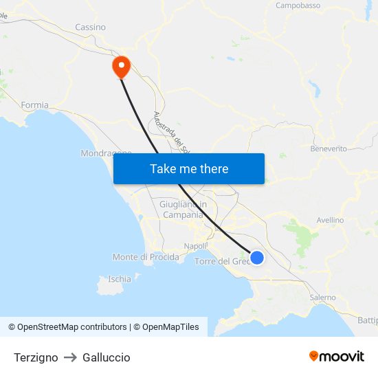 Terzigno to Galluccio map