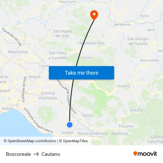 Boscoreale to Cautano map
