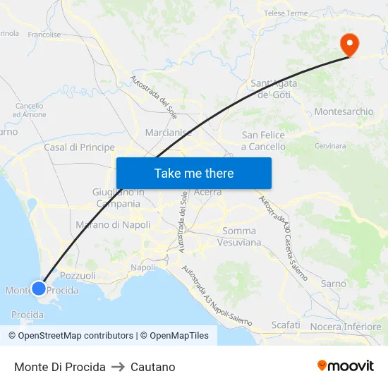 Monte Di Procida to Cautano map