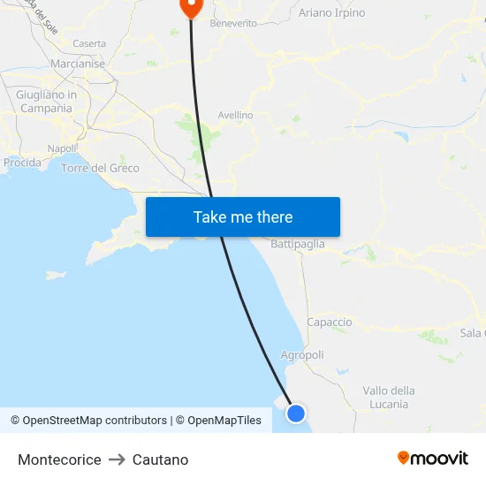 Montecorice to Cautano map