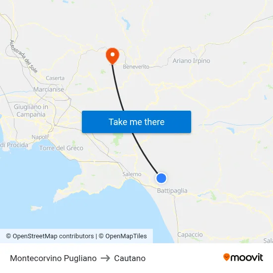 Montecorvino Pugliano to Cautano map