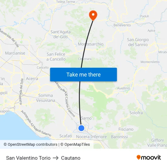 San Valentino Torio to Cautano map