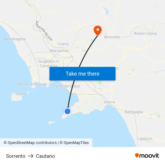 Sorrento to Cautano map