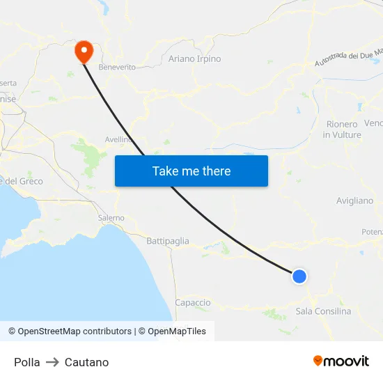 Polla to Cautano map