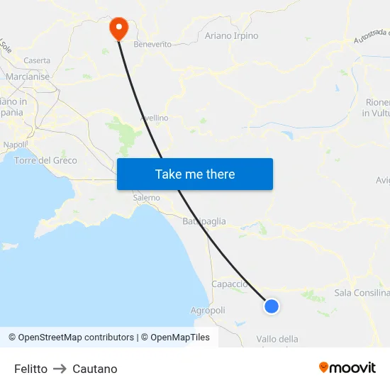 Felitto to Cautano map
