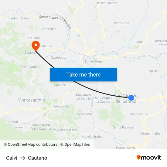 Calvi to Cautano map