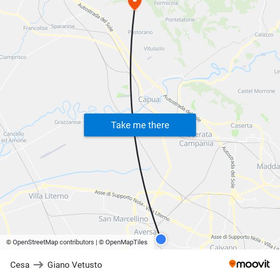 Cesa to Giano Vetusto map