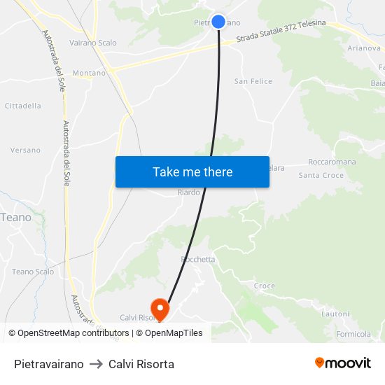 Pietravairano to Calvi Risorta map