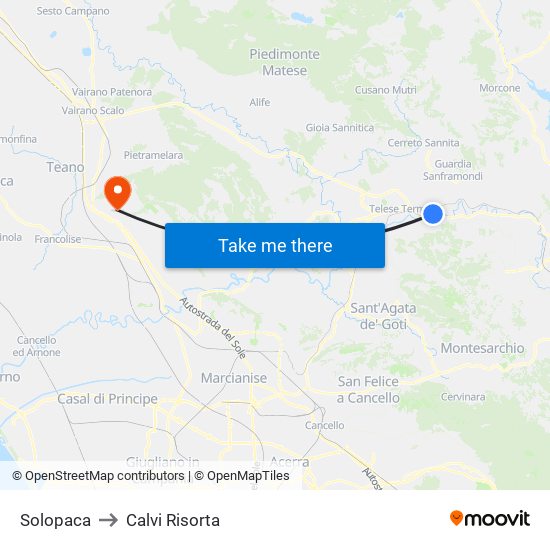 Solopaca to Calvi Risorta map
