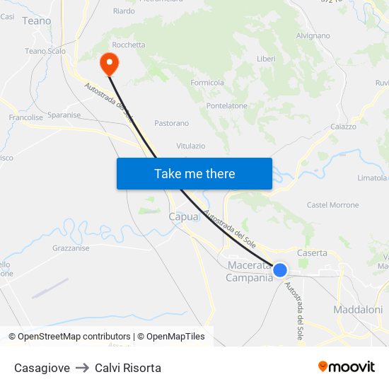 Casagiove to Calvi Risorta map