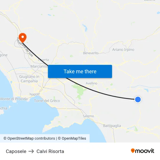 Caposele to Calvi Risorta map