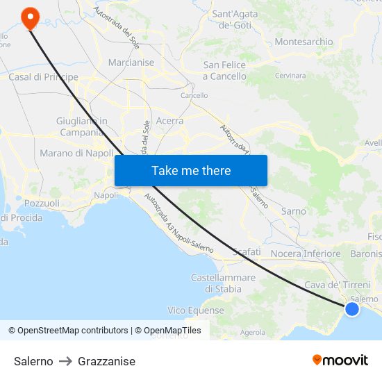 Salerno to Grazzanise map