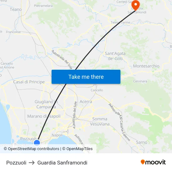 Pozzuoli to Guardia Sanframondi map