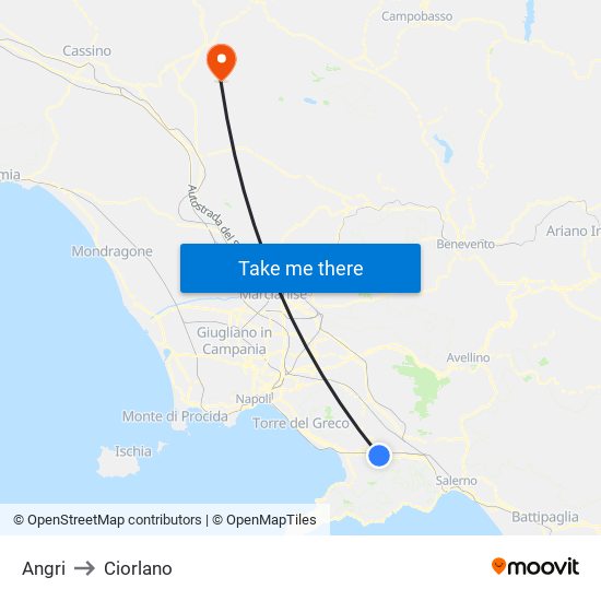 Angri to Ciorlano map