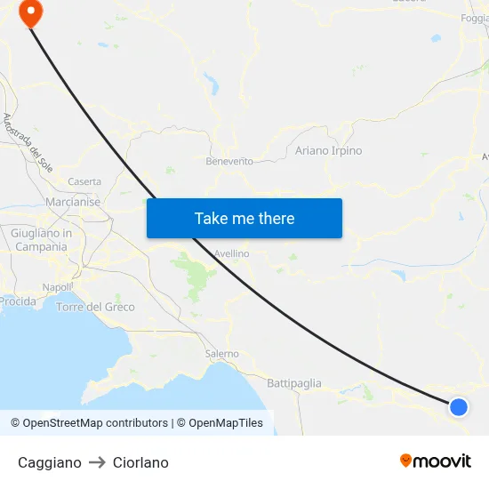 Caggiano to Ciorlano map