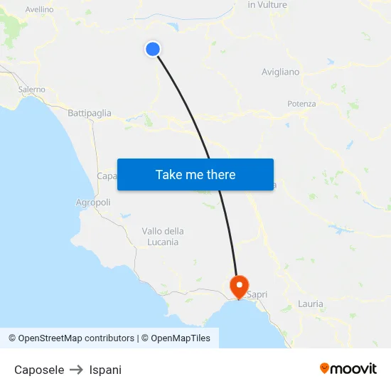 Caposele to Ispani map