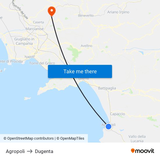 Agropoli to Dugenta map