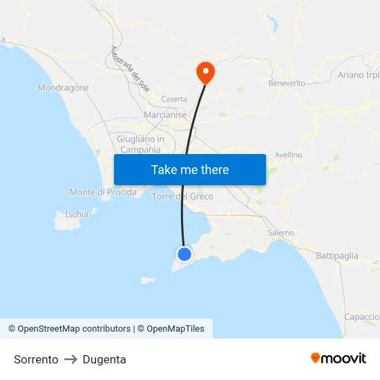 Sorrento to Dugenta map
