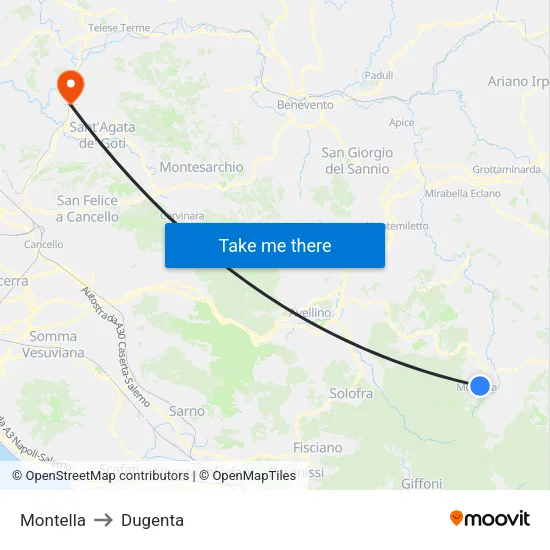 Montella to Dugenta map
